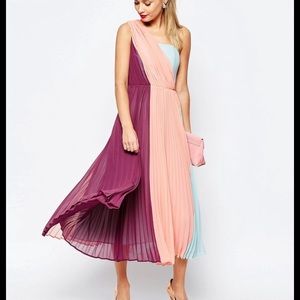 Asos salon one shoulder pleated dress.